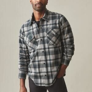 American Giant Redwood Fleece Overshirt Shacket Silent Storm Plaid Men's Lg NWOT